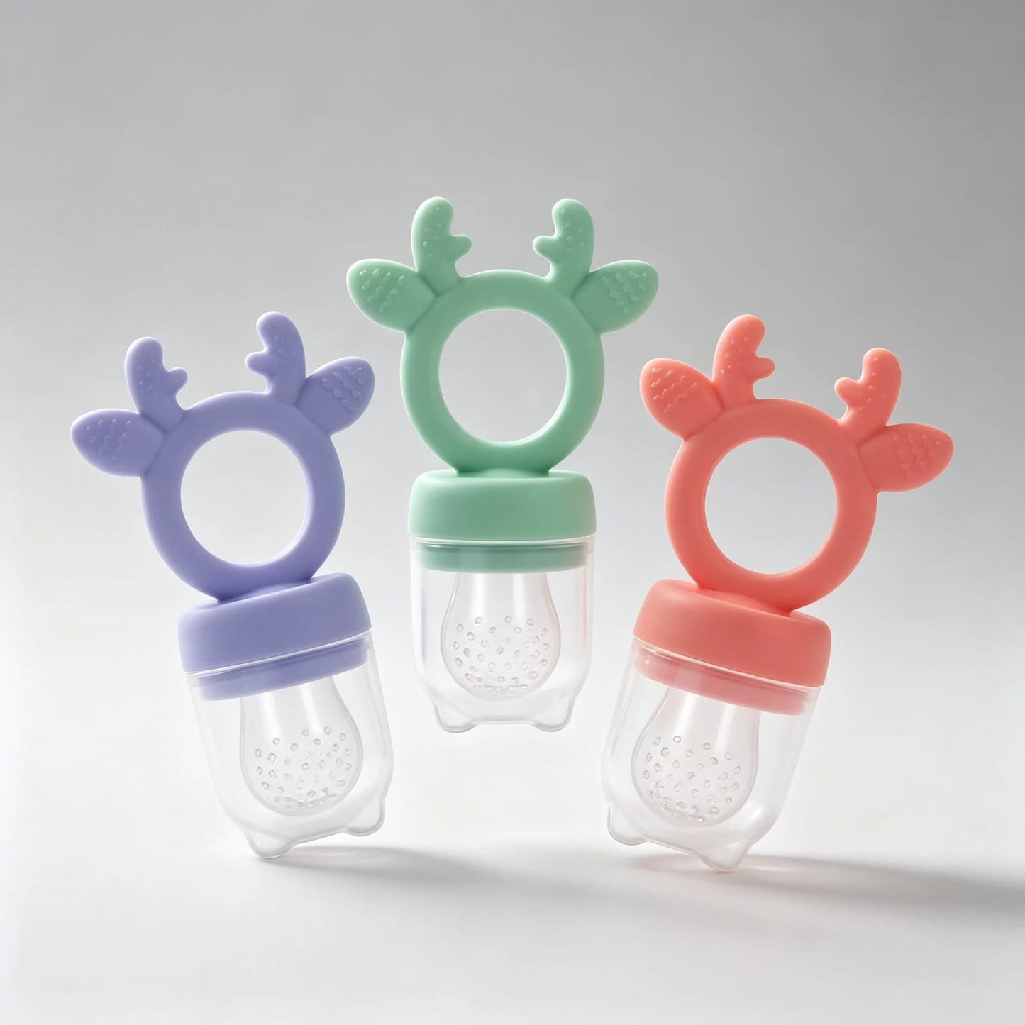 BPA Free Baby Fruit Food Feeder with Dust Cover Deer Silicone Teething Nibbler 3 Colors Toddler Vegetable Feeding Pacifier Teether Toy