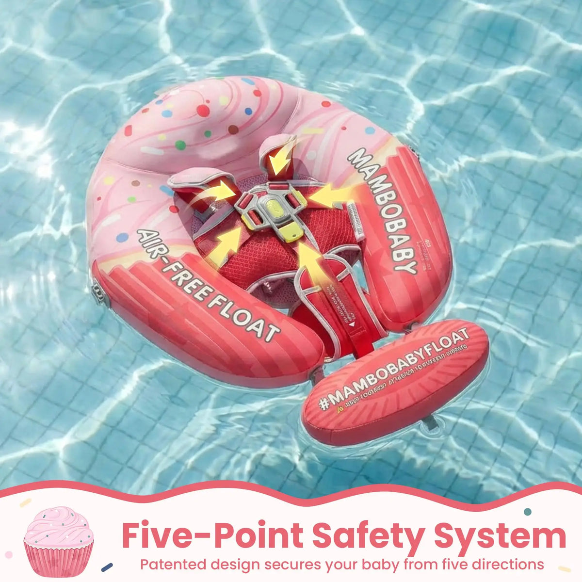 Mambobaby Baby Pool Float with Canopy & Tile Baby Swim Ring Infant Swimming Trainer Circle With Adjustable Strap for Boys Girls