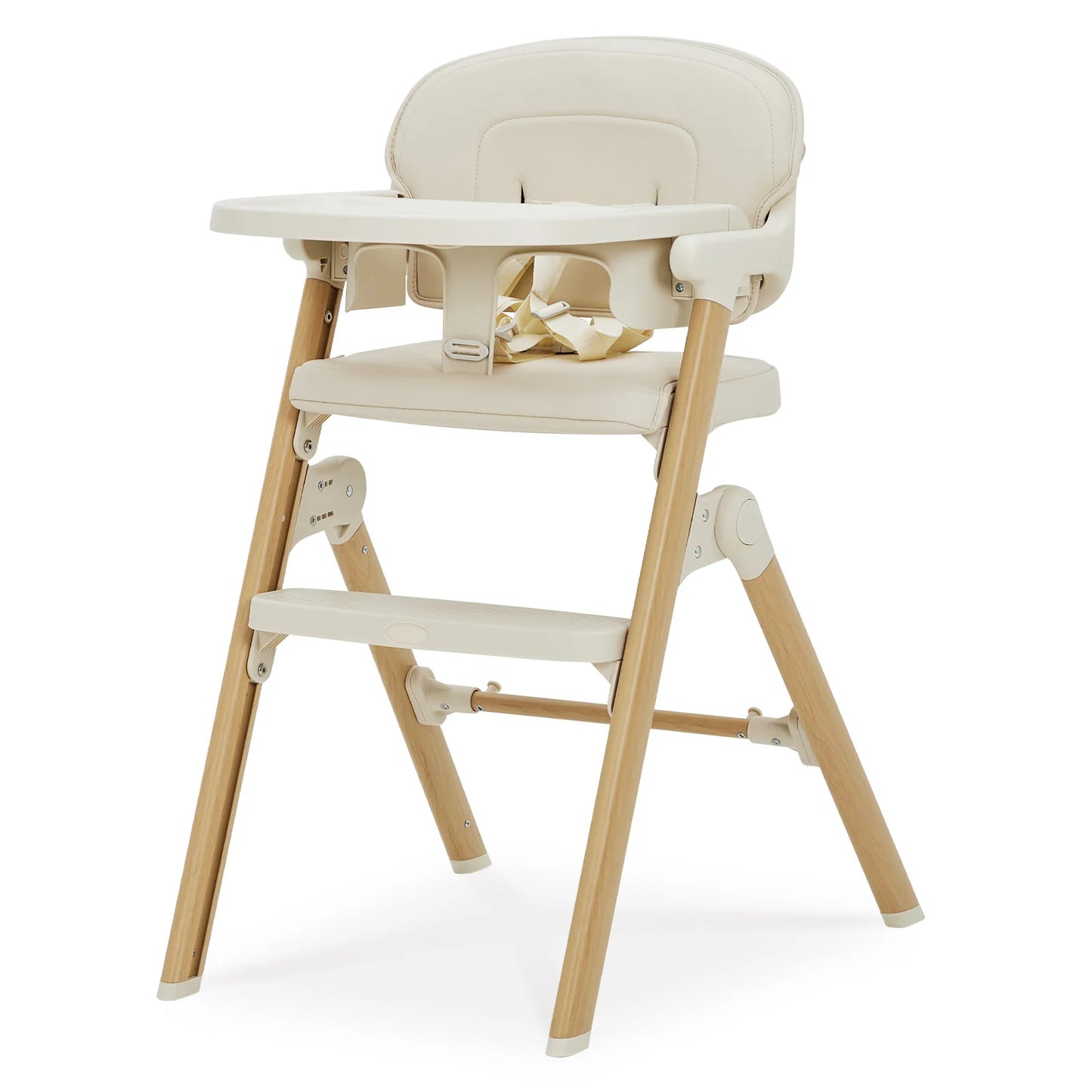 Baby High Chair for Babies Toddlers, Foldable Portable Highchair, Toddler Feeding Seat, Easy Clean Waterproof Cushion, Removable Tray, Adjustable Footrest, Black Wood Grain Legs