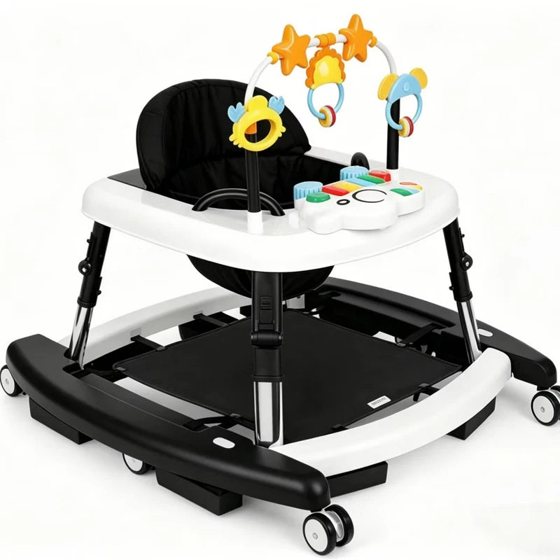 Baby Walker Portable Baby Rocker 5-in-1 Foldable Baby Walker Multi Functional Anti Roll Walker for Toddlers Aged 6–18 Months