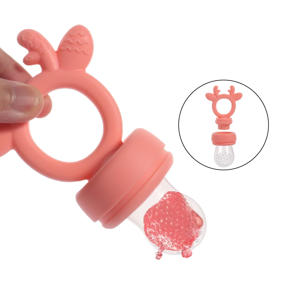 BPA Free Baby Fruit Food Feeder with Dust Cover Deer Silicone Teething Nibbler 3 Colors Toddler Vegetable Feeding Pacifier Teether Toy