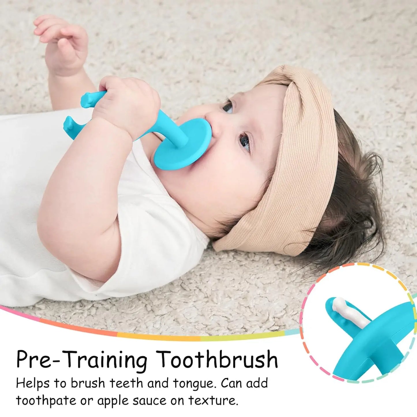 Soft Silicone Baby Teether Toy with Clip for 3-12 Months, Gum Relief & Toothbrush, Blue Elephant Design