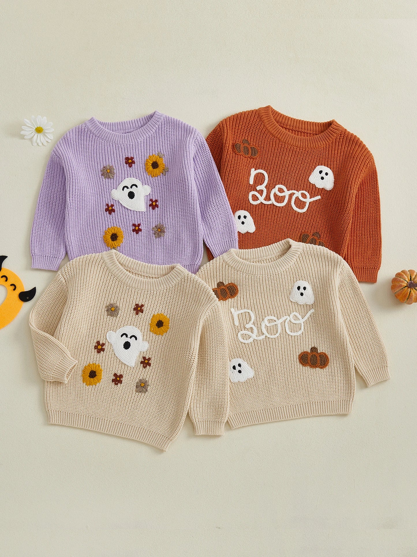 Kids Halloween Sweater with Spooky Witch Bat Embroidery Cozy Crewneck Pullover for Boys and Girls Warm Knit Top for Fall