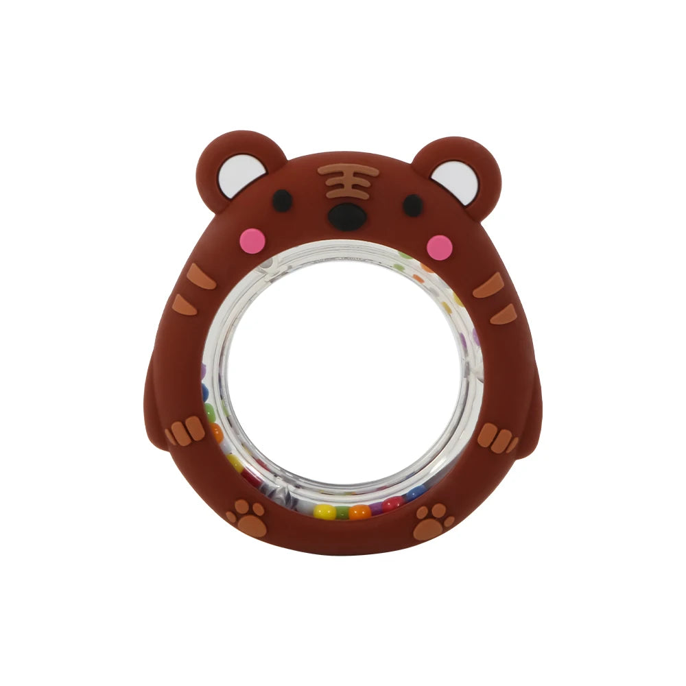 4 Pack Cartoon Tiger Silicone Teething Ring Rattle Reusable BPA Free Food Grade Baby Chew Hand Bell Toy Infant Gum Massage Sensory Toy for Infants