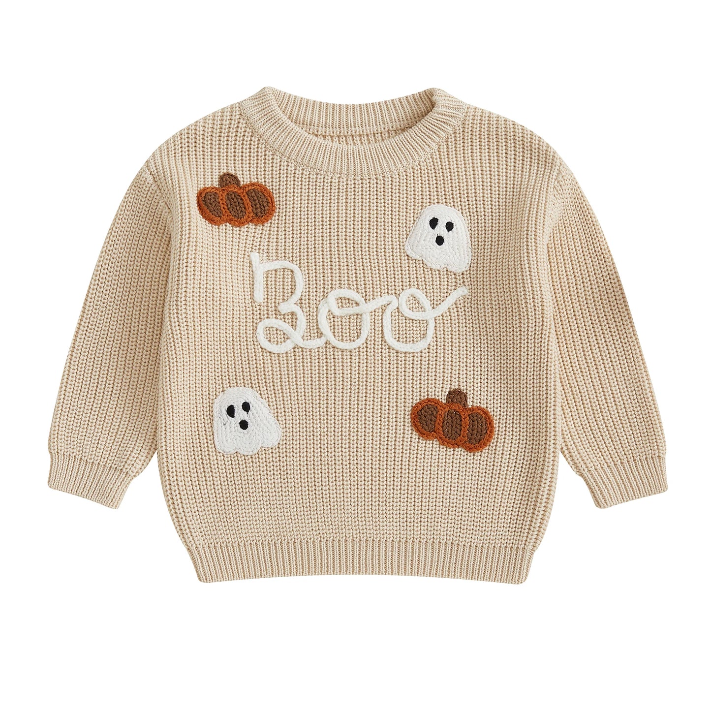 Kids Halloween Sweater with Spooky Witch Bat Embroidery Cozy Crewneck Pullover for Boys and Girls Warm Knit Top for Fall