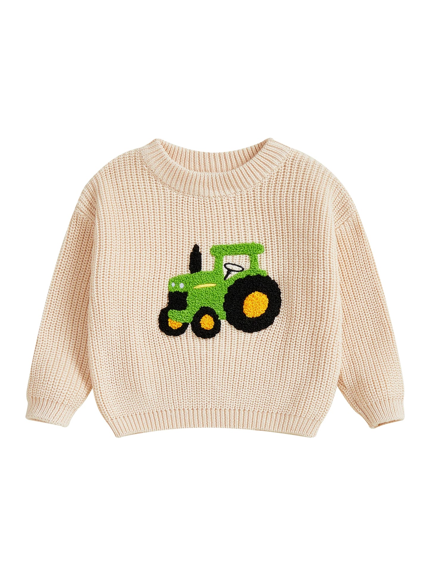 Infant Boy s Cozy Knit Sweater with Adorable Tractor Embroidery Long Sleeve Crew Neck Pullover for Newborns Cute and Casual