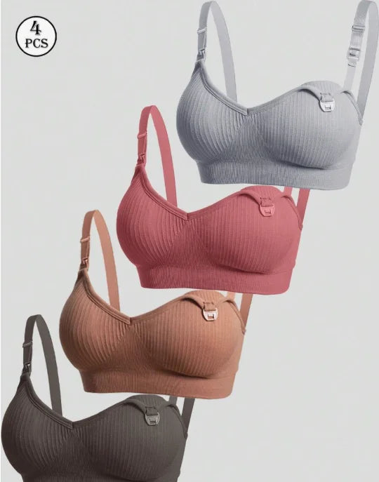 4 pcs Pregnant Women Breastfeeding Bra Nylon No Steel Ring Front Opening Buckle Breastfeeding Special Underwear Multi-color