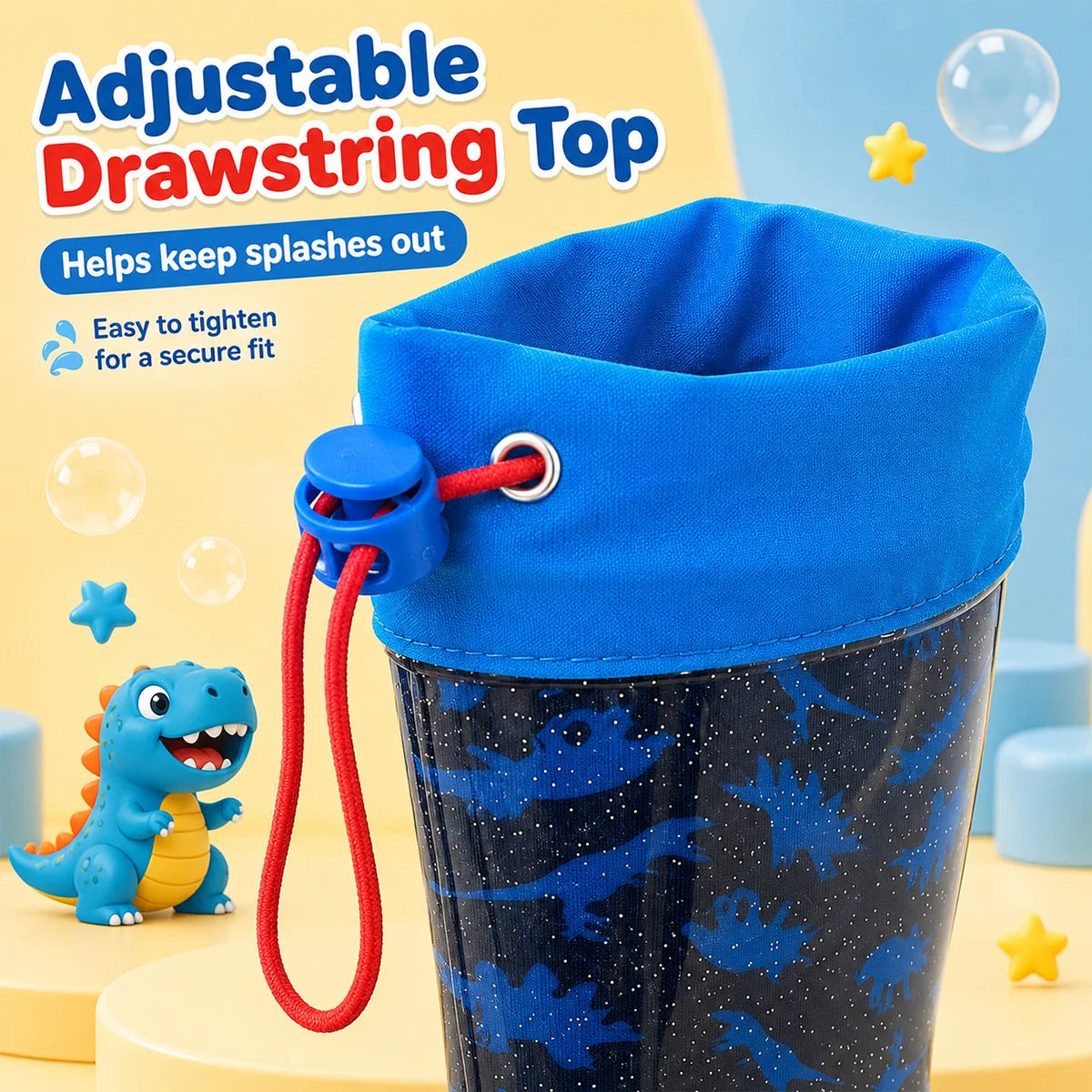 Kids Dinosaur Glitter Rain Boots Drawstring Waterproof Anti-slip Comfort Flexible Boys Outdoor Rain Wellies