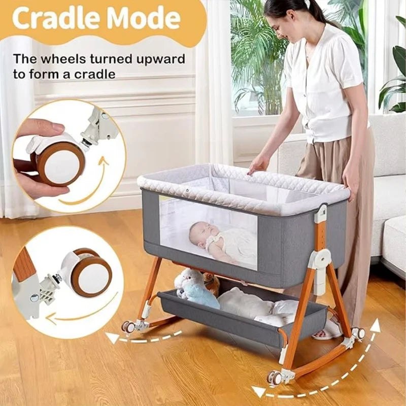Baby Crib 3 in 1 Baby Bassinet Portable Bedside Bassinet for Baby Foldable Crib Travel Baby Crib Rocking 6 Adjustable Height