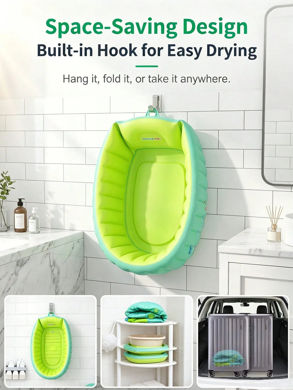 Cute Dolphin Inflatable Non Slip Cushion Support Portable Foldable Baby Bathtub For Toddler Newborn Travel Outdoor Bath Basin With Pump