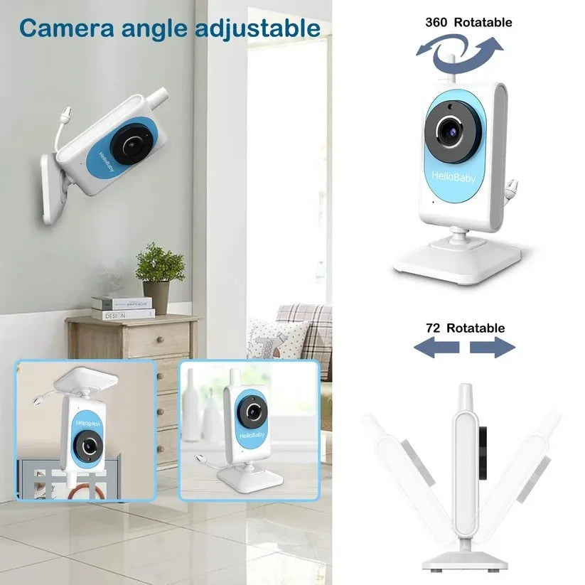HelloBaby  Video Baby Monitor with Camera and Audio Infrared Night Vision, Two-Way Audio ,Lullaby,Sound Activated Screen