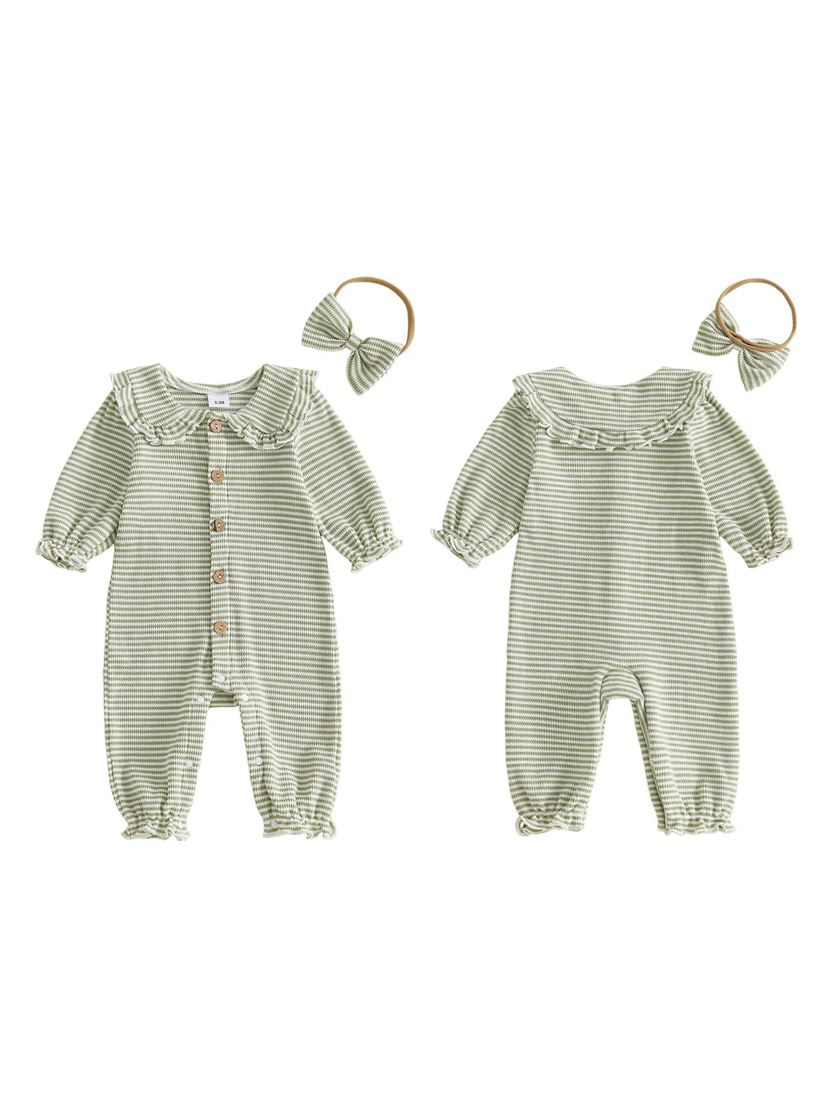 Stripe Pattern Romper Stripe Pattern Long Waffled Romper Baby Pattern Long Stripe Pattern Long Pattern Long Sleeve