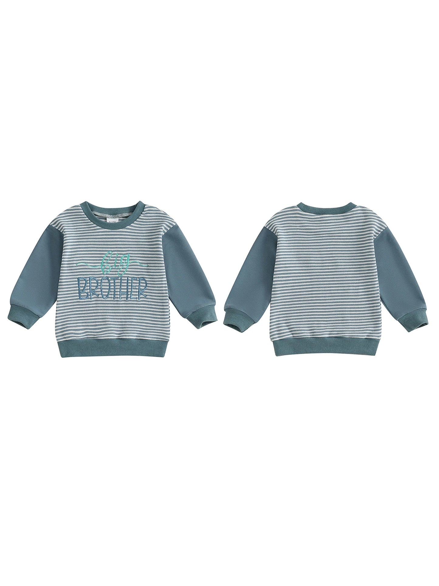 Kids Autumn Sweater with Embroidered Letters Long Sleeves Round Neck and Striped Design for Boys and Girls