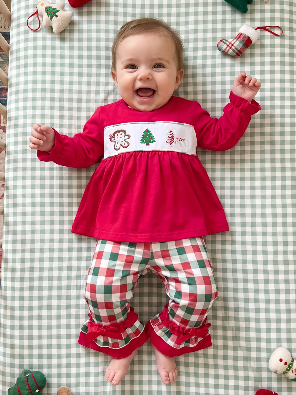 Toddler Baby Outfit Pants Christmas-Outfit Long Long Sleeve Christmas Plaid Lightweight Toddler Baby Outfit