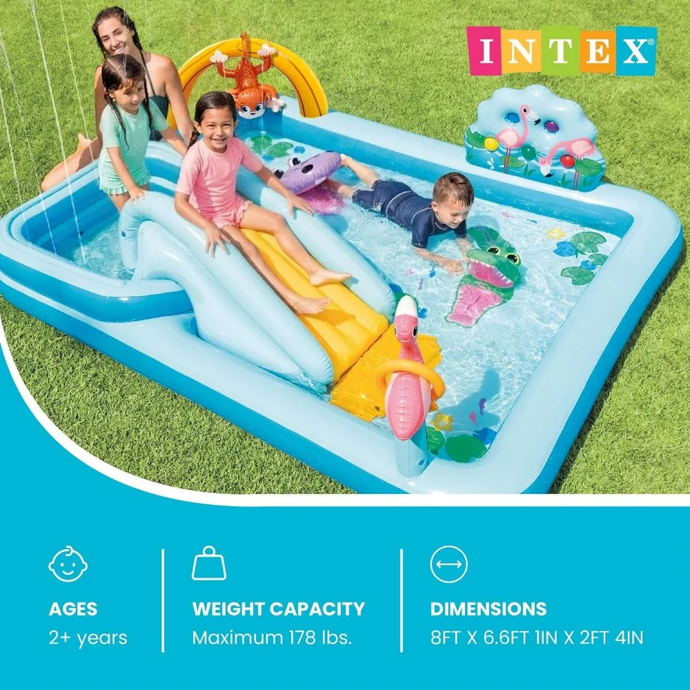 Inflatable Jungle Adventure Kids Water Slide and Splash Pad - Outdoor Play Center for Backyard Fun