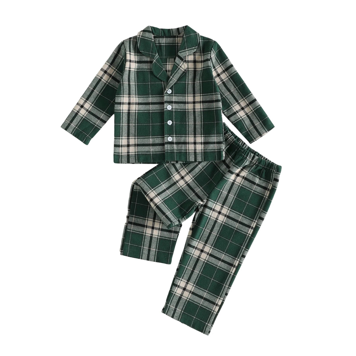 Piece Tops Long Sleeve Button Outfit Plaid Pajamas Pants 2 2 Piece Outfit Compact Kids Plaid Pajamas