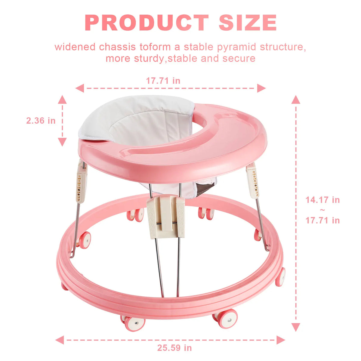 Baby Walker, Foldable Multi-Function Anti-Rollover Walker with Brake Design, 5 Level Height Adjustable, Baby Walkers