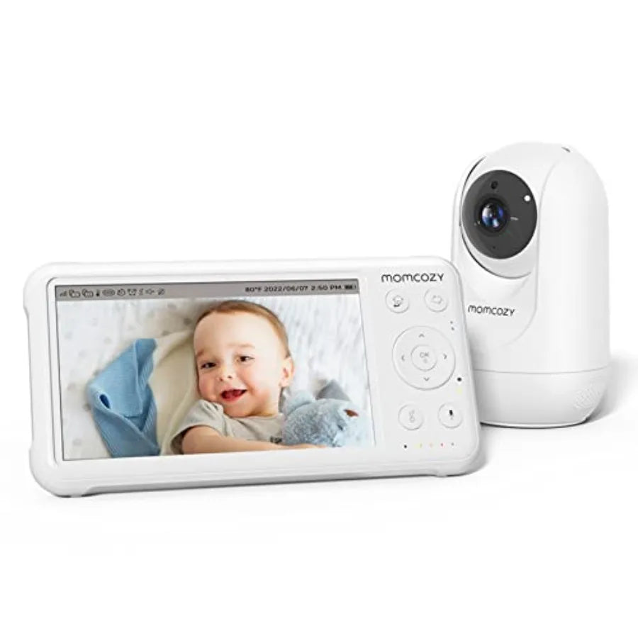 Video Baby Monitor, 1080P 5 HD Baby Monitor with Plastic Housing, White, Infrared Night Vision 2-Way Audio for Nursery Use