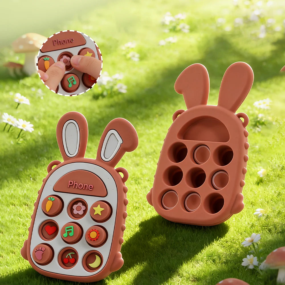 3Pcs Food Grade Silicone Baby Teether Rabbit Phone Shape Teething Toy Set BPA Free Infant Chew Sensory Toy Newborn Shower Gift