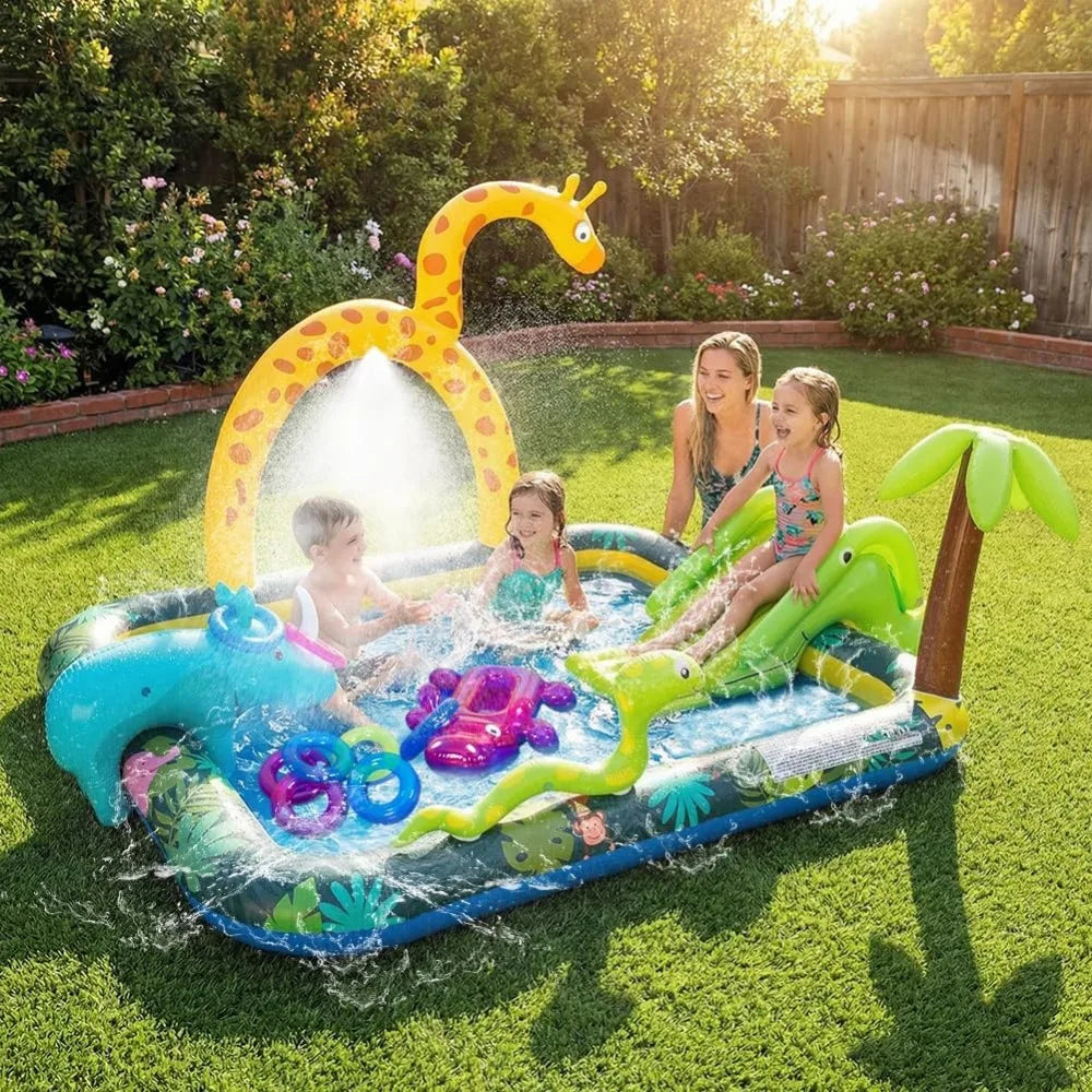 Inflatable Jungle Animal Play Center with Water Park and Slide for Summer Outdoor Fun