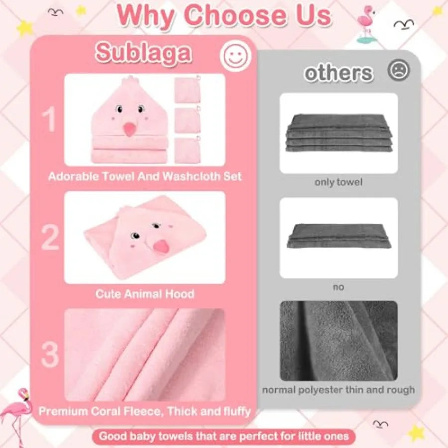 4 Pcs Baby Towels and Washcloths Set, Hooded Baby Towel, Soft and Absorbent Baby Bath Towels, 32x32 in Baby Towel with Hood and