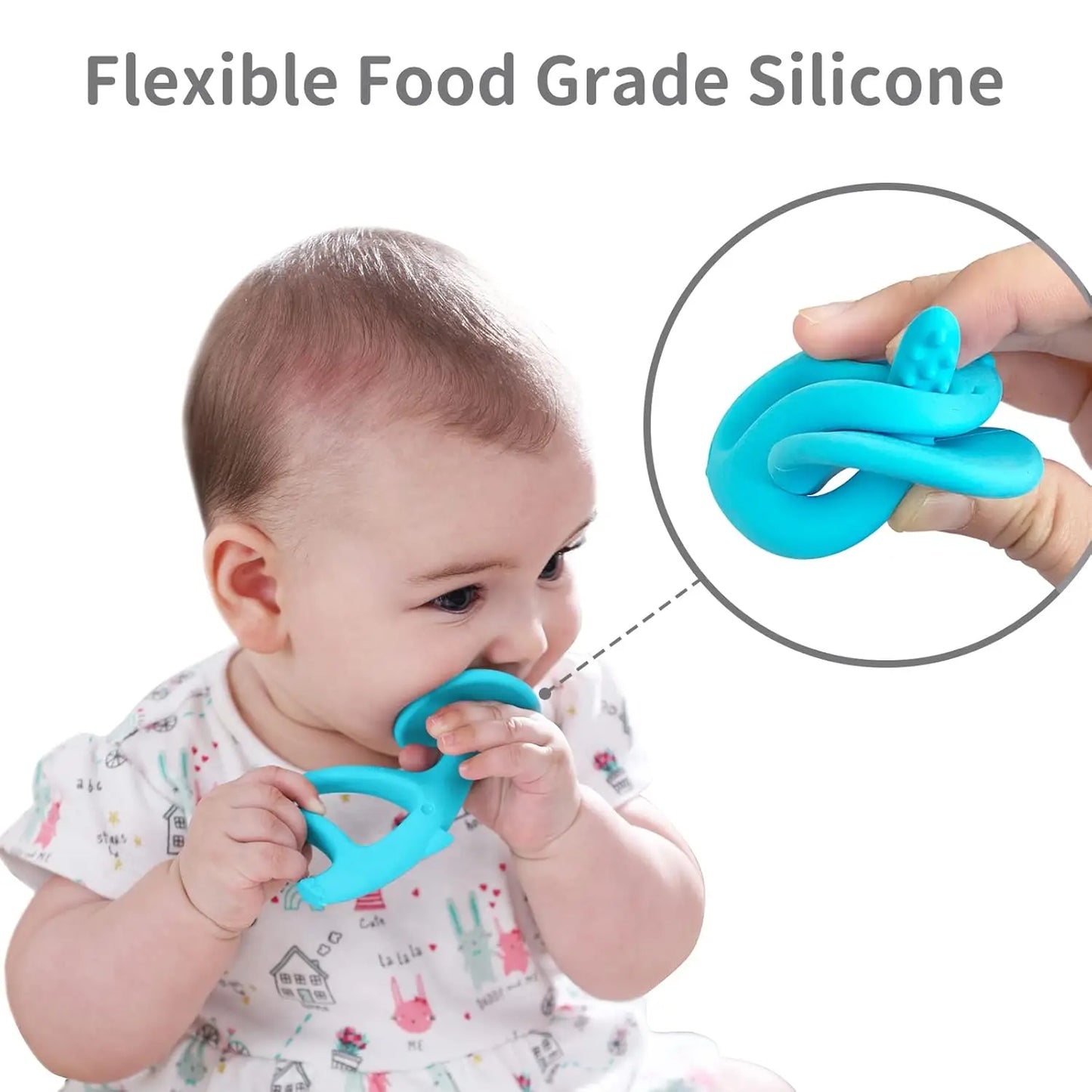 Soft Silicone Baby Teether Toy with Clip for 3-12 Months, Gum Relief & Toothbrush, Blue Elephant Design