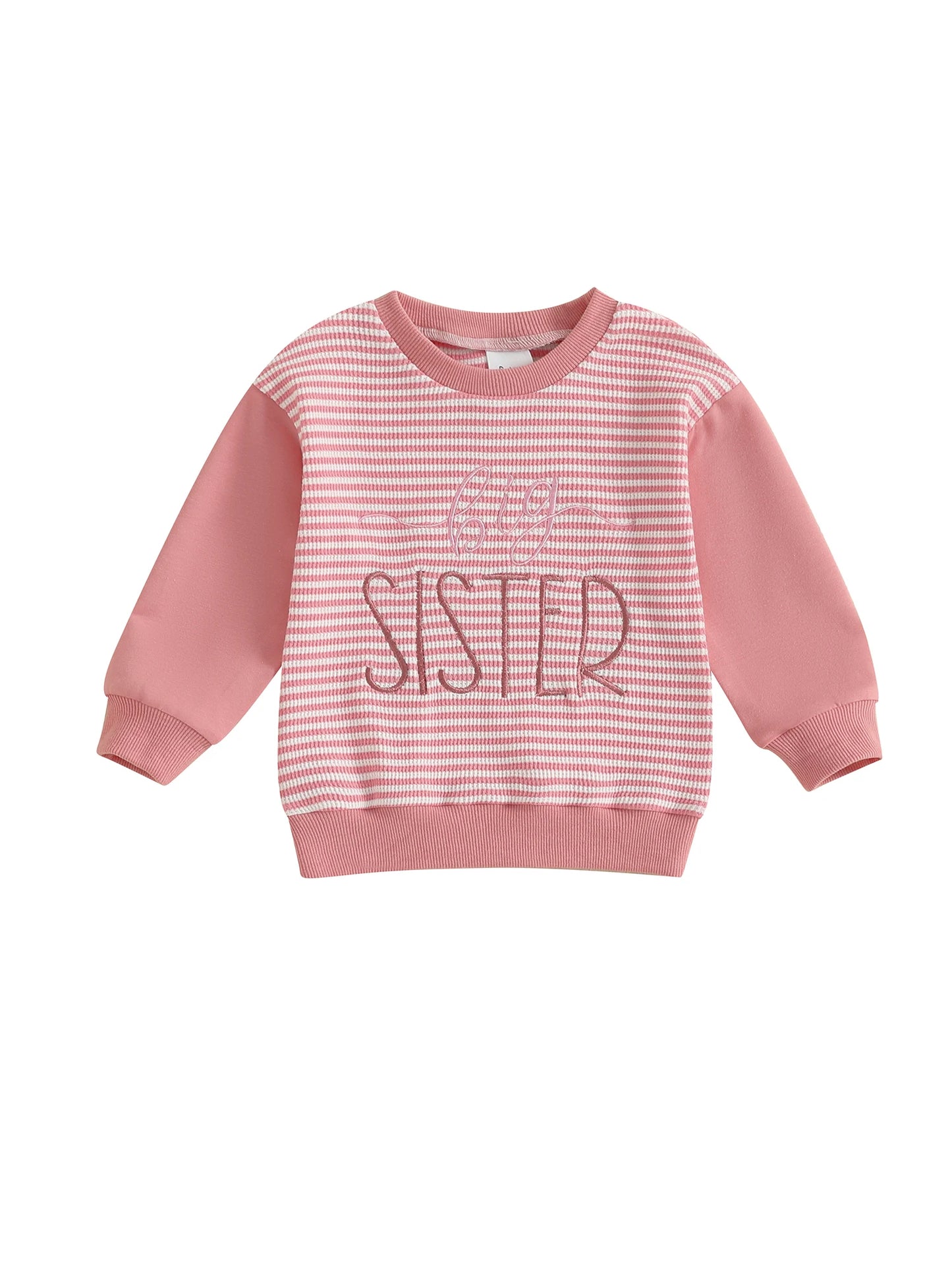 Kids Autumn Sweater with Embroidered Letters Long Sleeves Round Neck and Striped Design for Boys and Girls