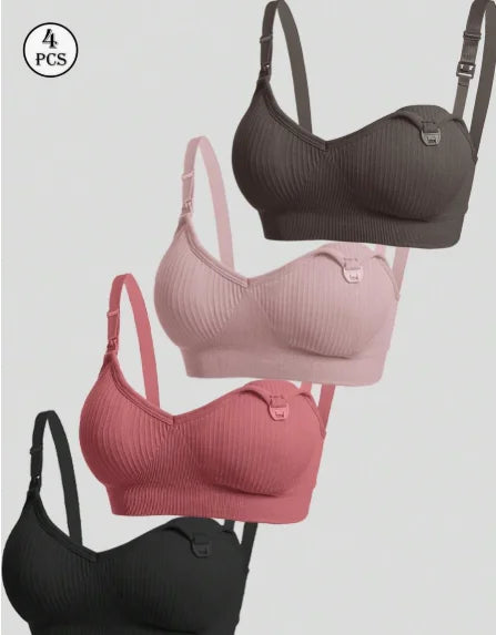 4 pcs Pregnant Women Breastfeeding Bra Nylon No Steel Ring Front Opening Buckle Breastfeeding Special Underwear Multi-color