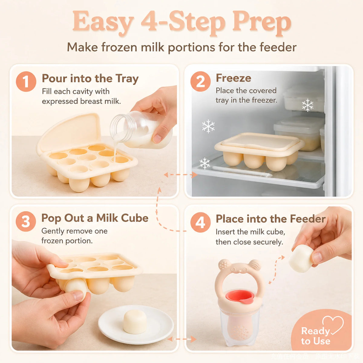 BPA Free Baby Fruit Feeder with Silicone Food Freezer Tray, Food Grade Teething Pacifier Self‑Feeding Set, 3 Colors Optional for Newborn Toddlers