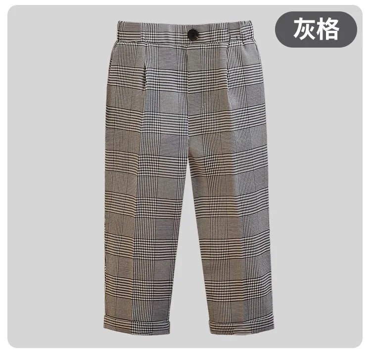 New Children Boys Suit Pants Cotton Plaid Kids Boys Casual Pants Elementary School Performance Pants For 1-10Y Boys Loose Pants