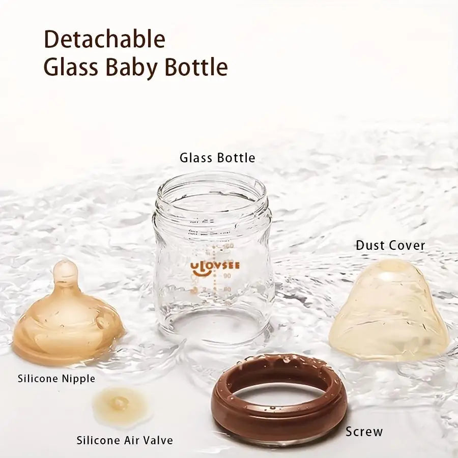 4oz,8oz High Borosilicate Glass Baby Bottles, Wide-Neck Glass Feeding Bottle, Milk Bottle with Bottom Air Balance Hole/Valve, Perfect Gift for Newborn