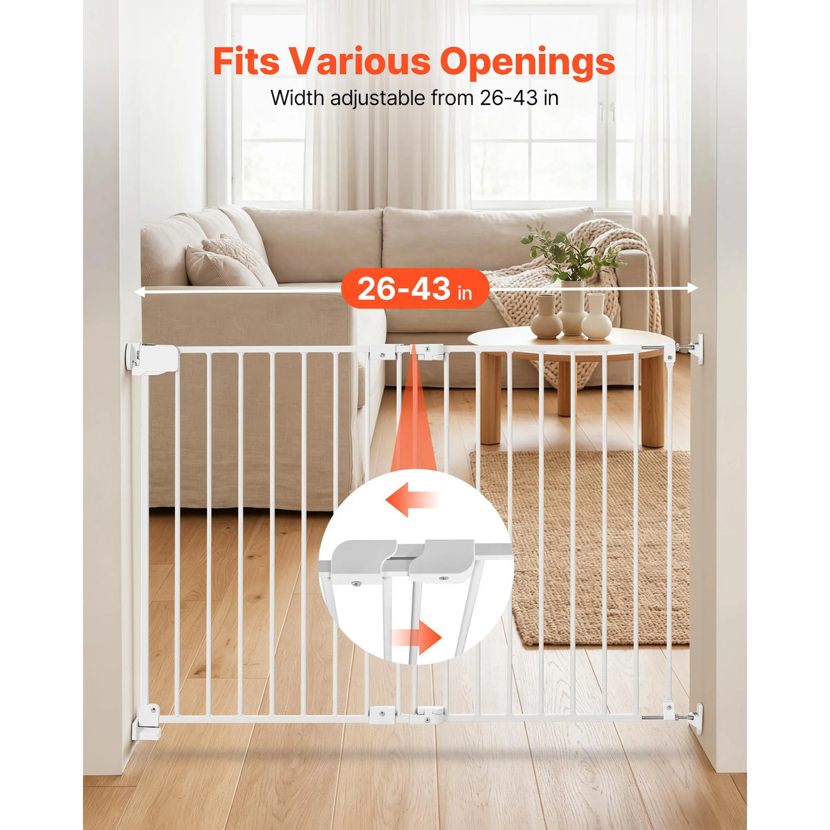 SucceBuy Baby Gate for Stairs Adjustable Width No Bottom Bar One-Handed Operation Easy Drilling Installation with Hardware Kit