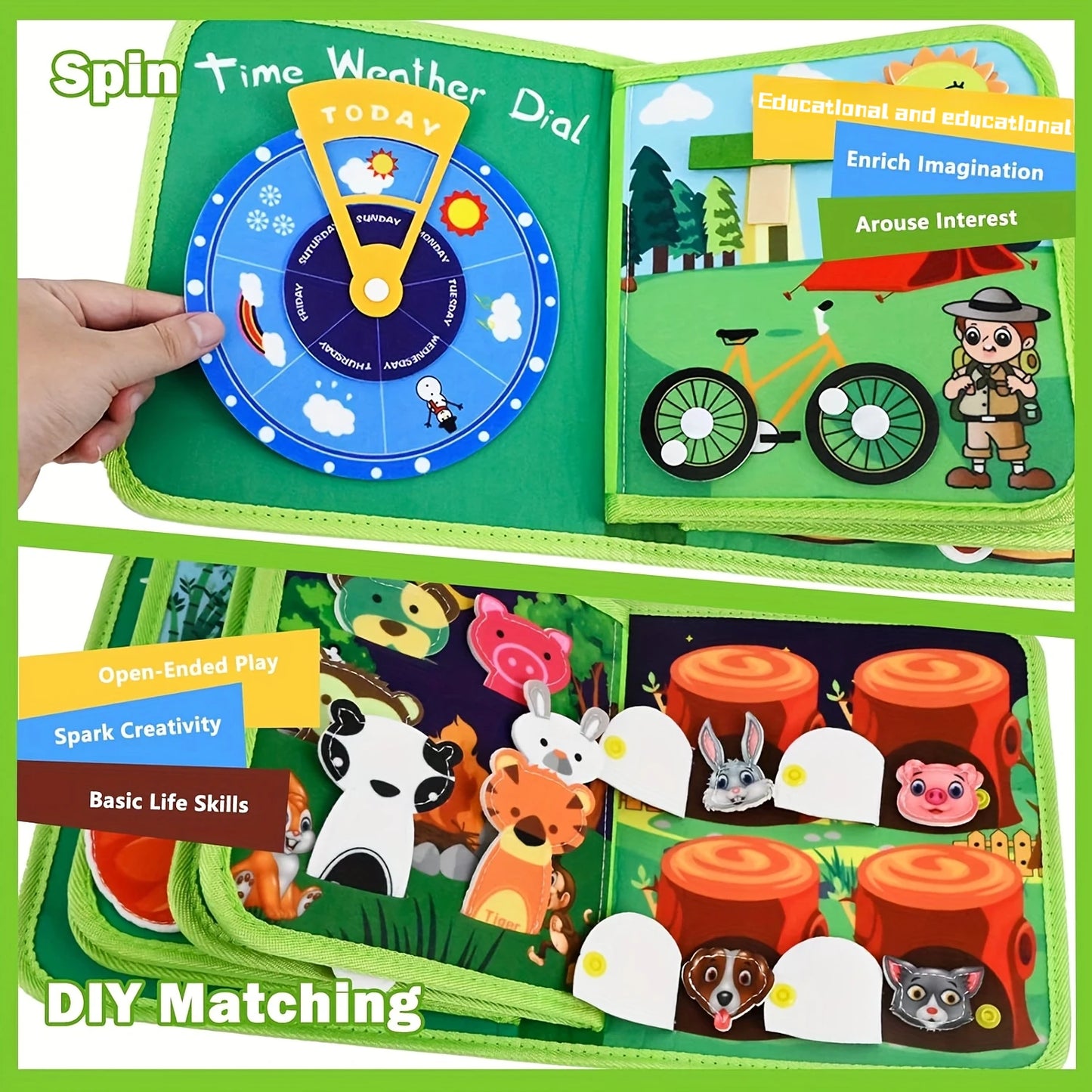 Children's baby early education intelligence learning baby toys felt learning board, busy board, busy book, cloth book, including life skills, alphabet, numbers, shapes colors, animals, weather, toddler travel toys, birthday