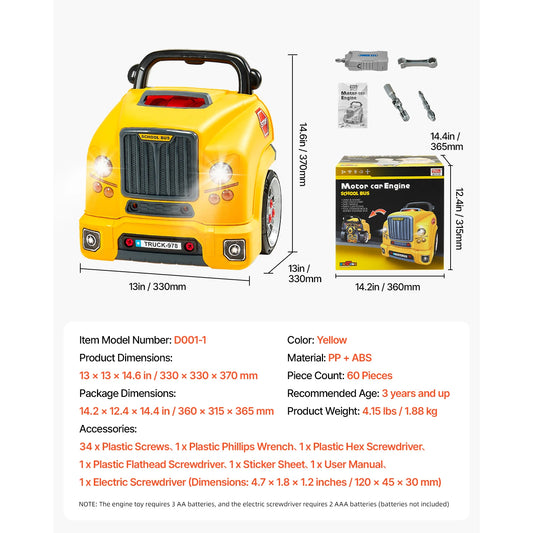 SucceBuy 60 Pcs Kids Mechanic Car Repair Set with Removable Parts & Horn Workshop Set Engine Toy for Toddler Children Gift