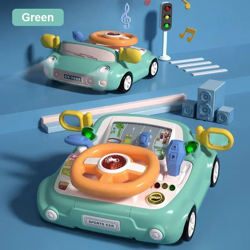Kids Electric Steering Wheel Toy - Simulated Driving Machine with Light & Music Multi-Functional Sensory Educational Gift for Ch
