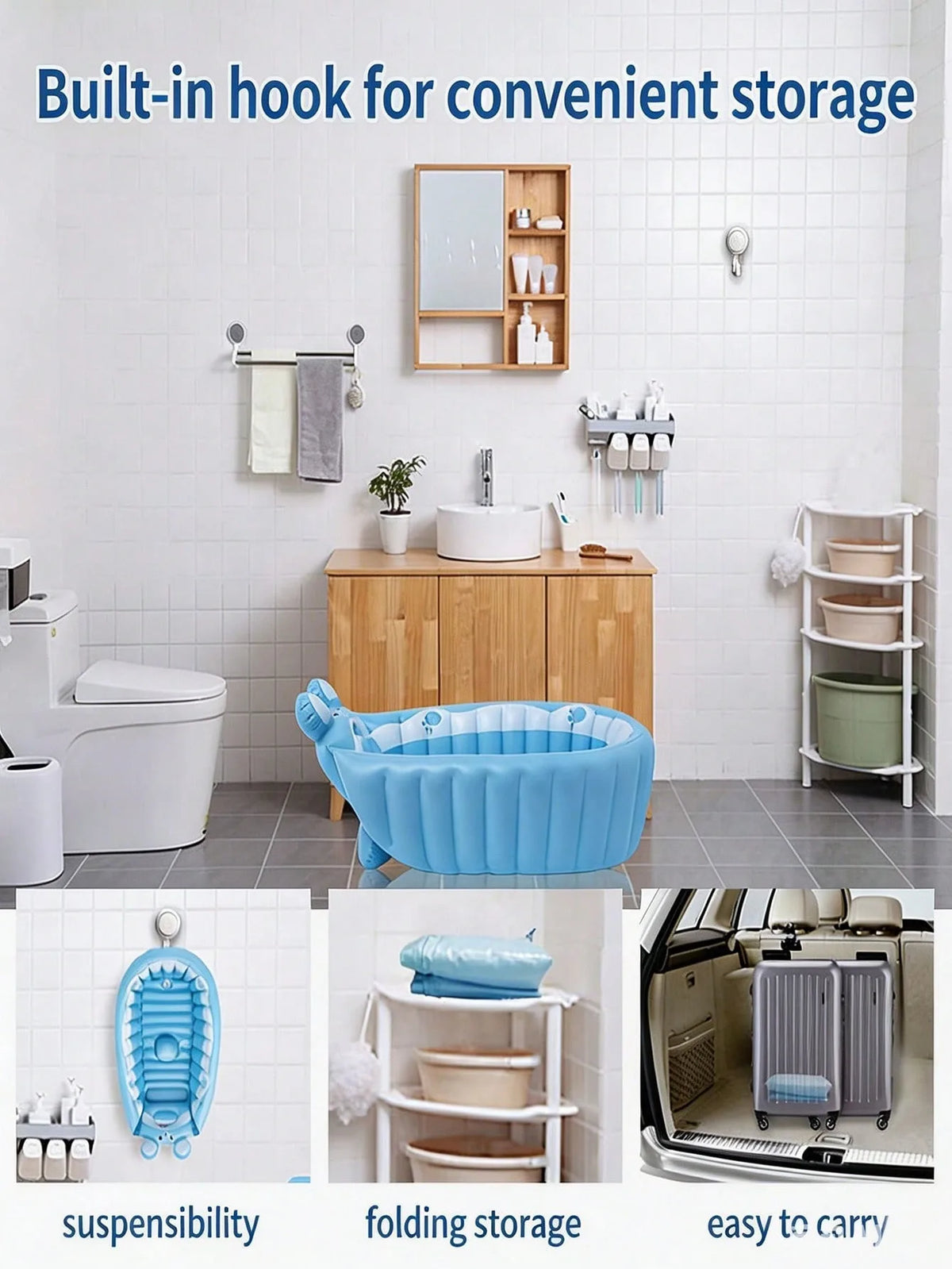 Foldable Inflatable Baby Bathtub, Non Slip Blow Up Baby Bath Basin & Toddler Play Pool, Portable Travel Essential For Kids Aged 6-48 Months