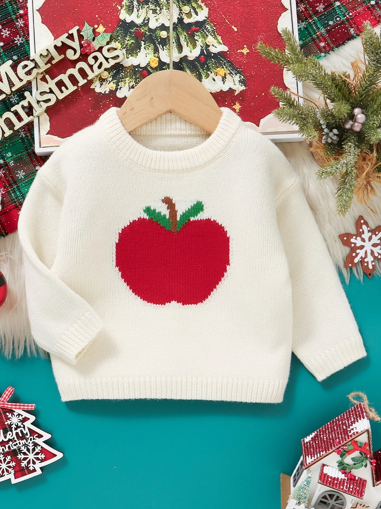 Infant Knitted Pullover Sweater Christmas Reindeer Snowman Embroidery Round Neck Warm Jumper Top for Baby Boy Girl
