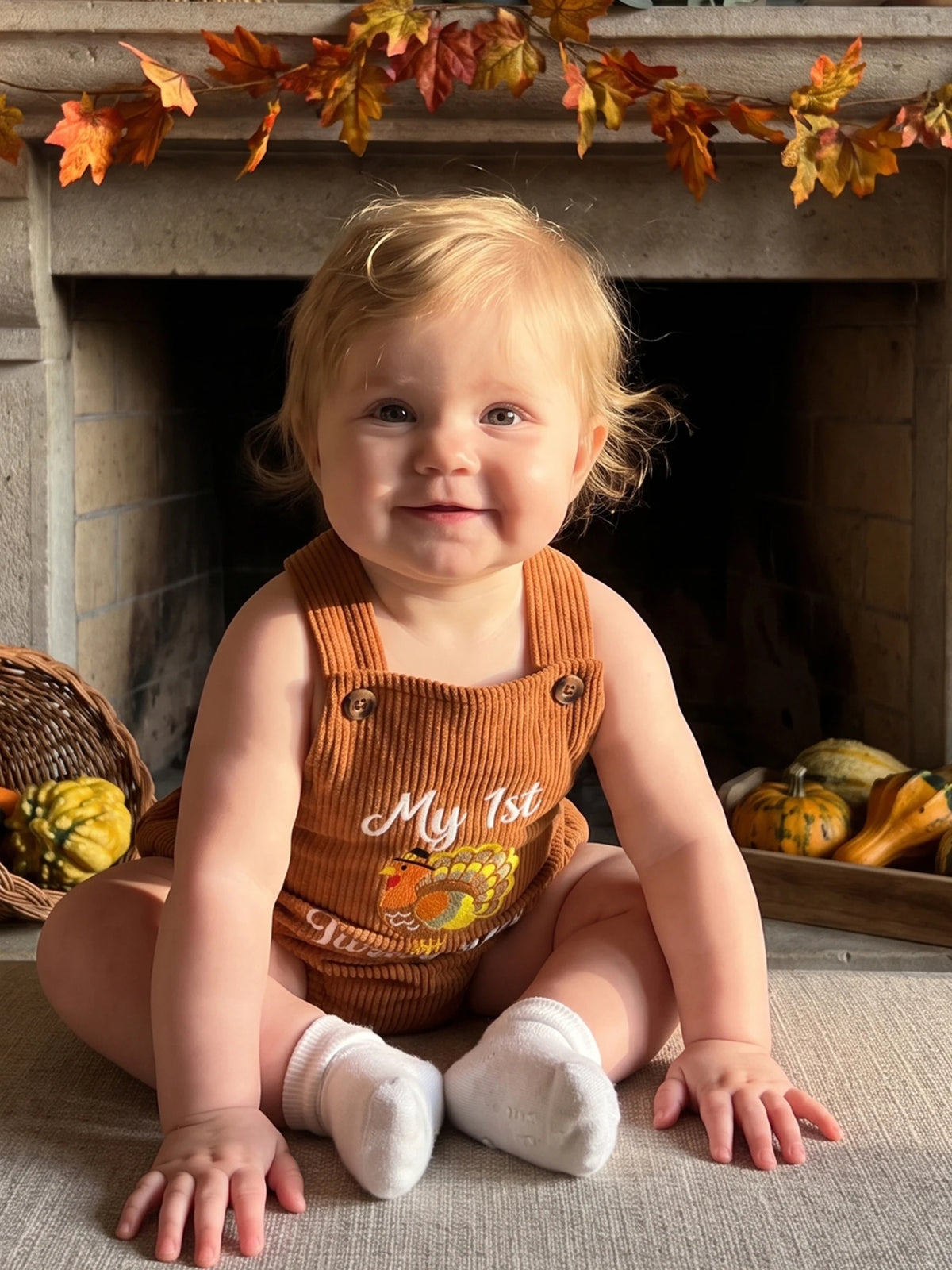 Baby Thanksgiving Romper Sleeveless Bodysuit Thanksgiving-Romper Turkey Overalls Turkey Overalls Premium