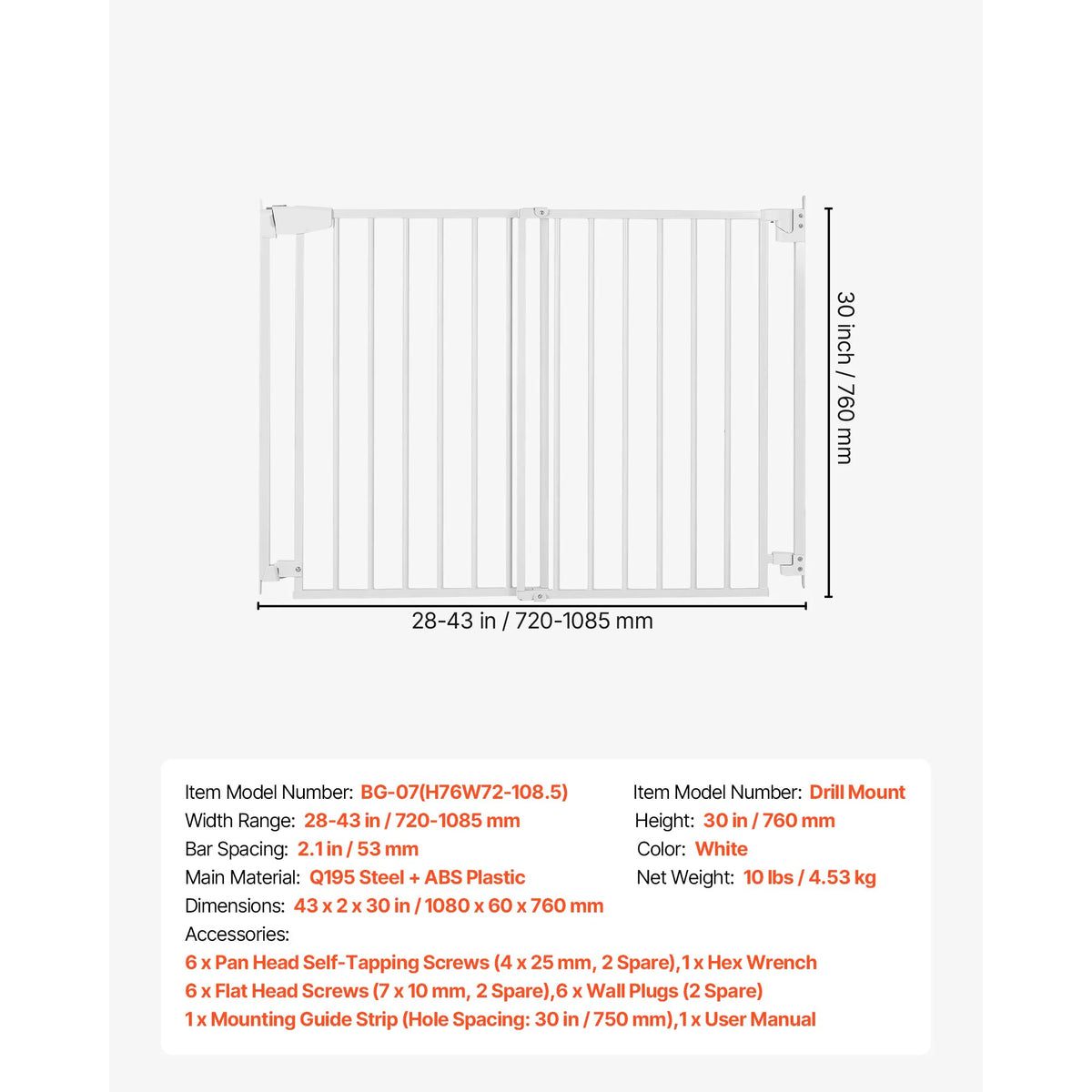 SucceBuy Baby Gate for Stairs Adjustable Width No Bottom Bar One-Handed Operation Easy Drilling Installation with Hardware Kit