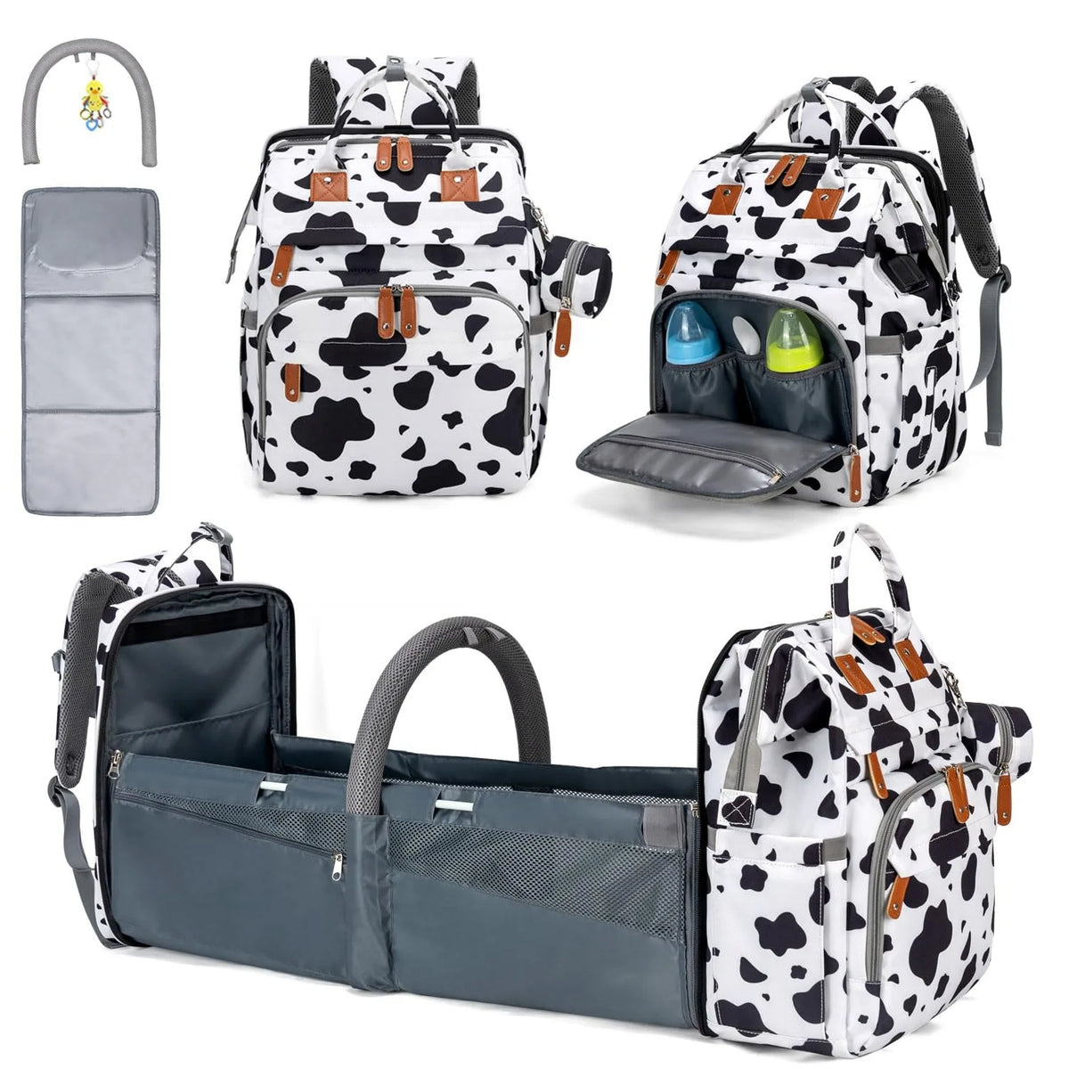 Diaper Bag Folding Bed, Multi-purpose Changing Bag with Carrier And Insulated Bottle Pocket, Diaper Backpack for Boys And Girls, Gift for Mom And Dad