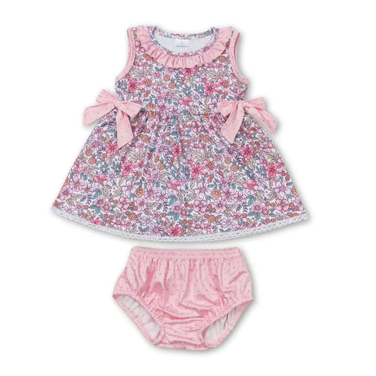 Sibling Baby Girls Flowers Tunic Top Bummies Outfits Sets