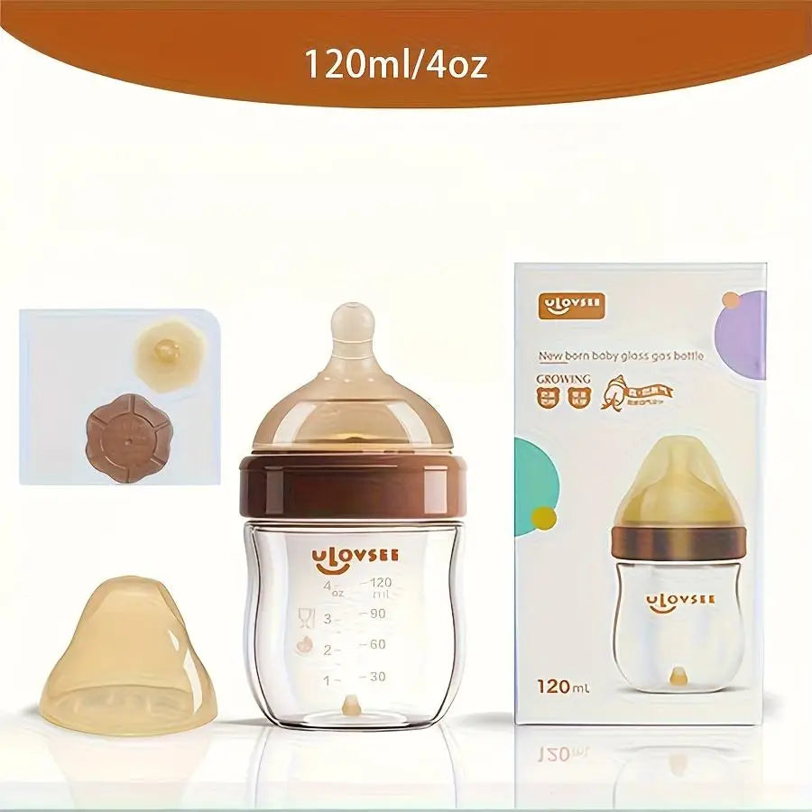 4oz,8oz High Borosilicate Glass Baby Bottles, Wide-Neck Glass Feeding Bottle, Milk Bottle with Bottom Air Balance Hole/Valve, Perfect Gift for Newborn