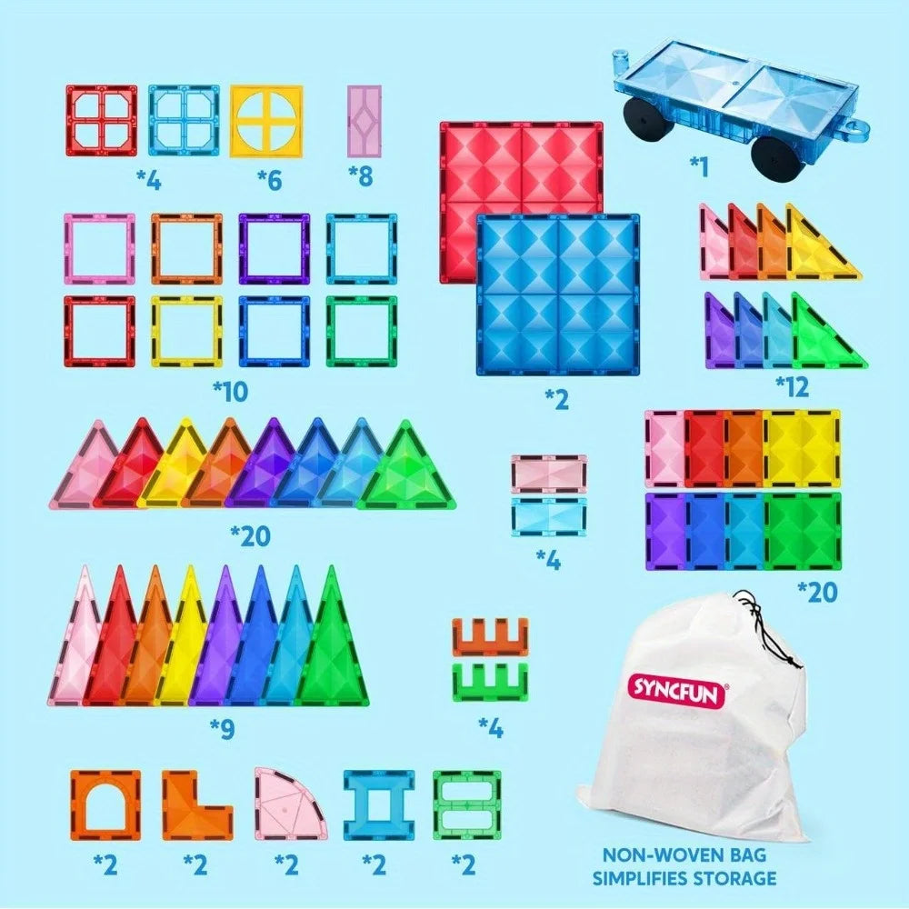 JOYFY 110/66/50 PCS Magnetic Building Tile 3D Magnet Tiles with Vehicle Construction Blocks Set for Kids Birthday Chirstmas Gift