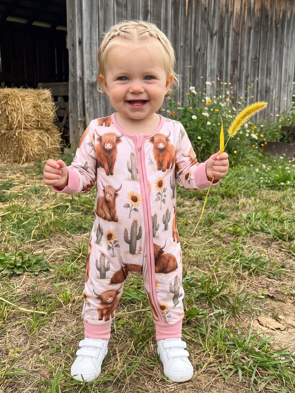 Sleeve Style Printed Fall Baby Girl Long Girl Printed-Zipper-Jumpsuit Romper Western Style Romper Lightweight