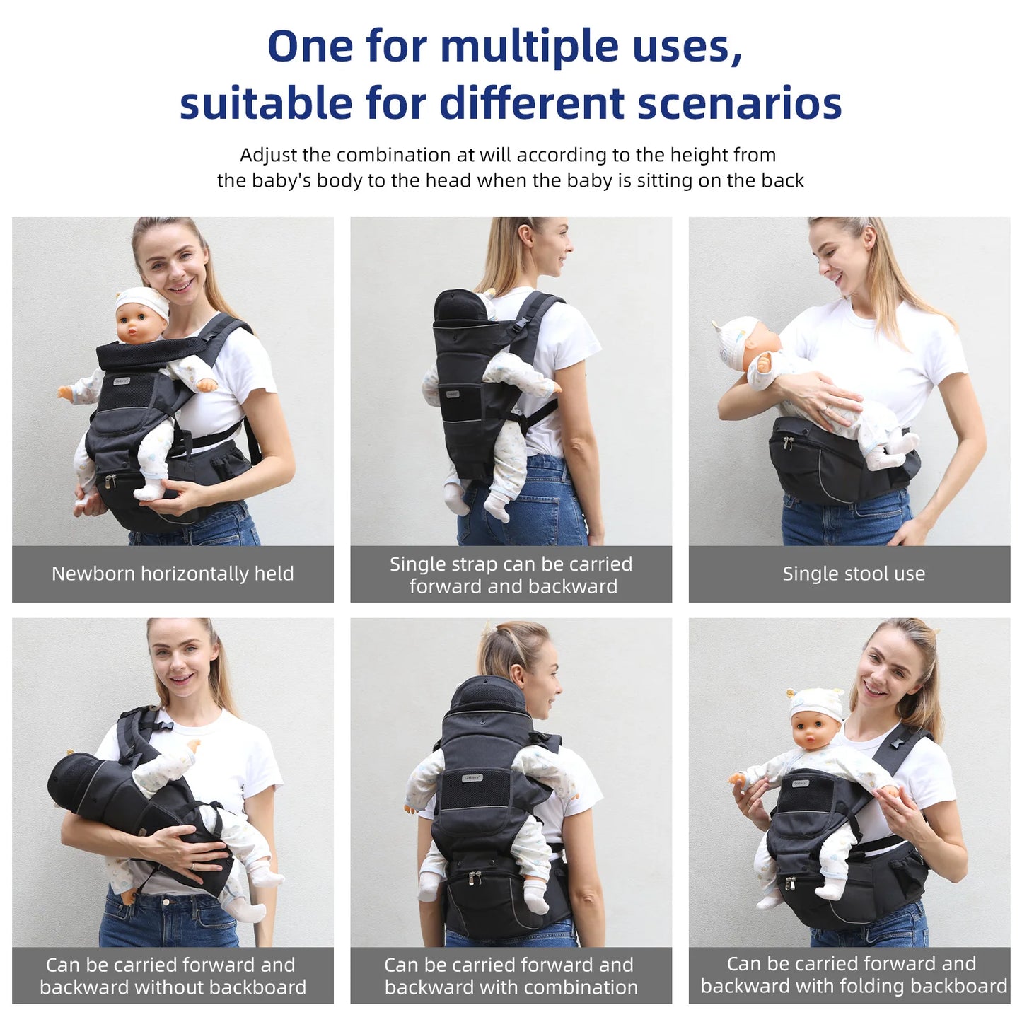 13 In 1 Baby Growth Carrier Newborn to Toddler 0-44 Lbs Ergonomic Infant Carrier with Removable Plate Safety Reflective Strips