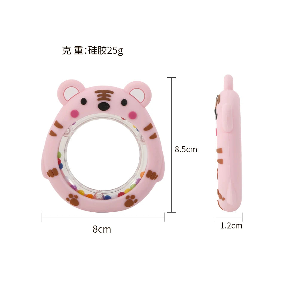 4 Pack Cartoon Tiger Silicone Teething Ring Rattle Reusable BPA Free Food Grade Baby Chew Hand Bell Toy Infant Gum Massage Sensory Toy for Infants