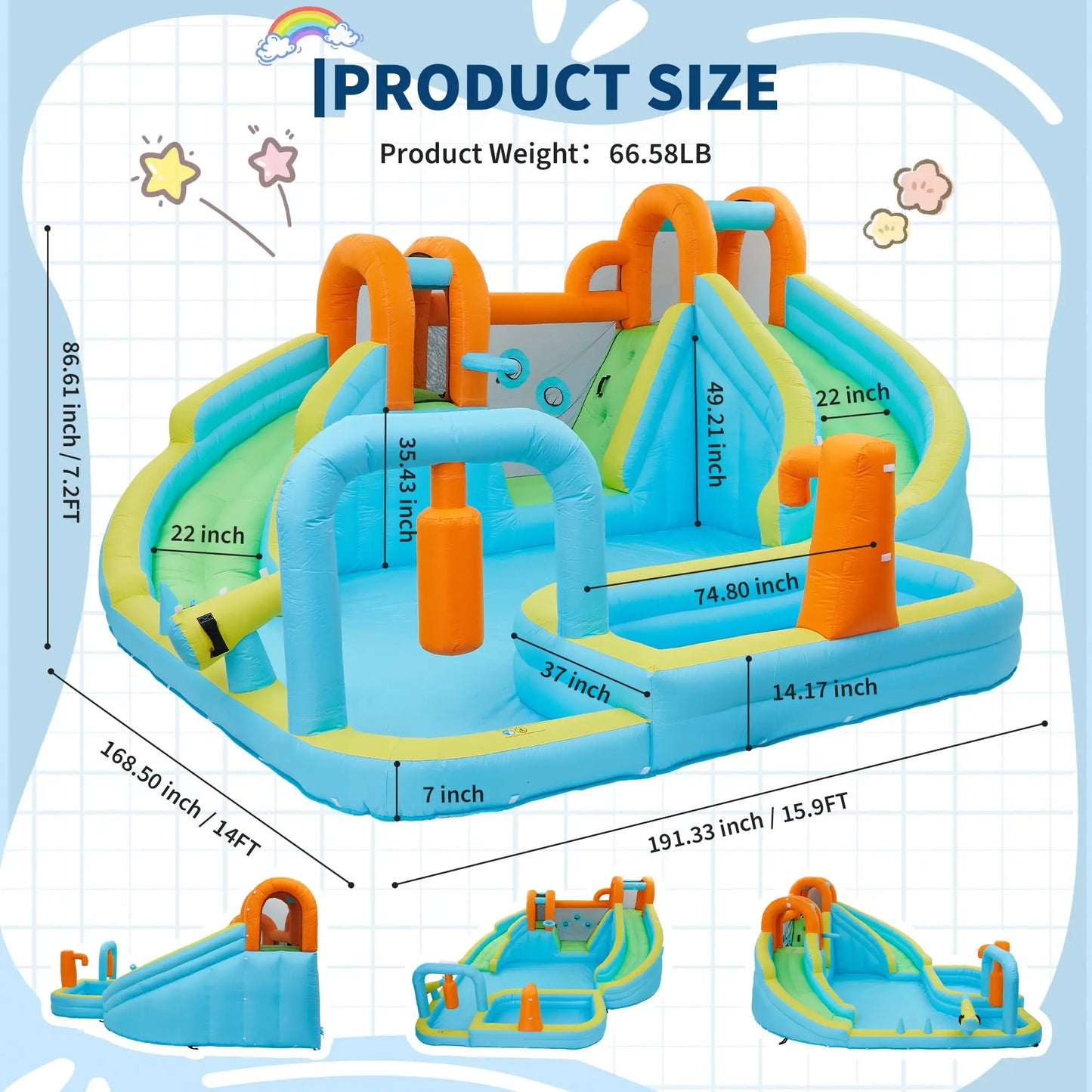 15.9FT Kids Inflatable Bounce House With Slide, 10-in-1 Water Bounce Castle, 550W Blower, Indoor Outdoor Jump House For Backyard