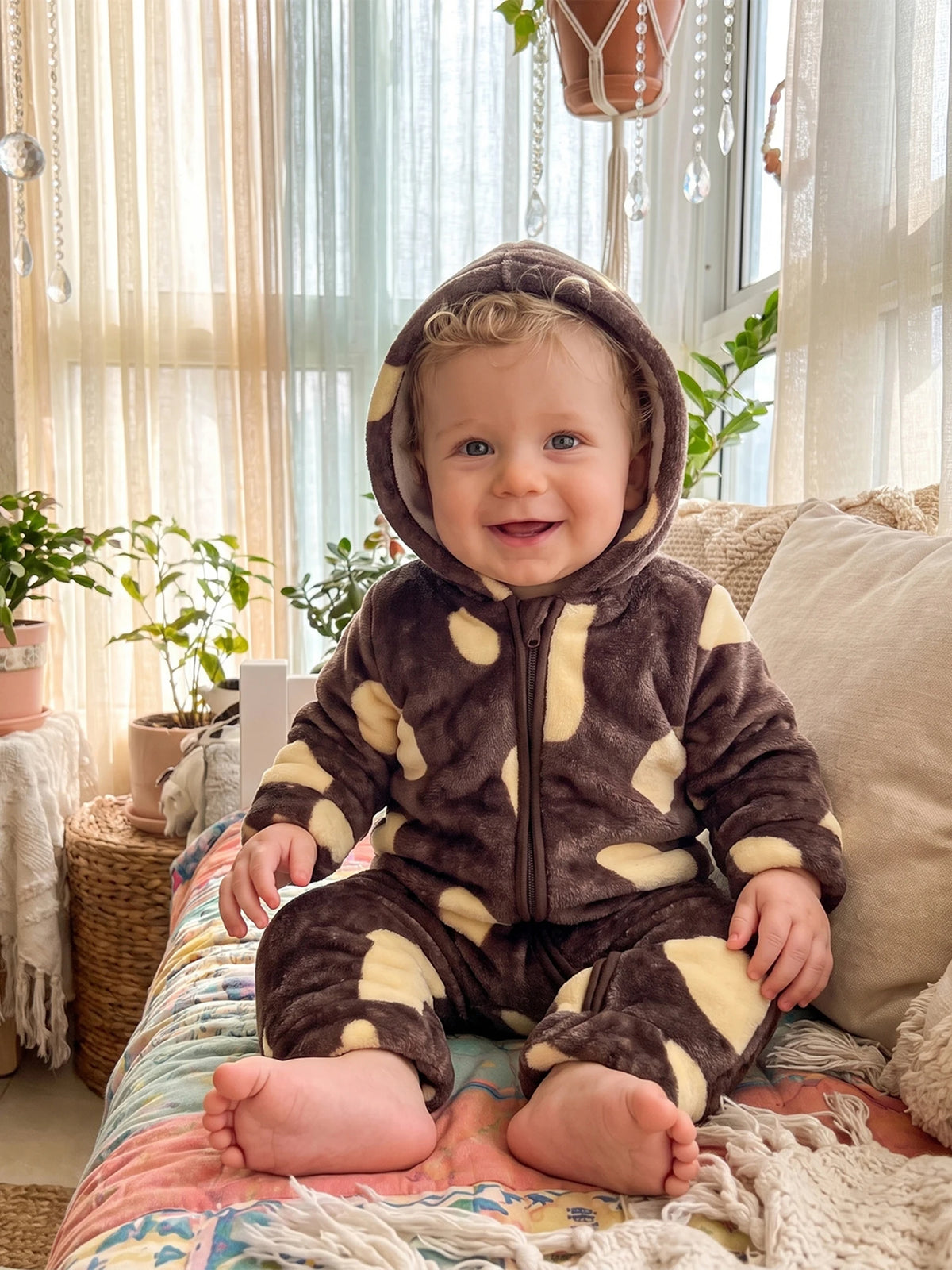 Warm With Sleeve With Hood Jumpsuit With Hood Romper Fleece Winter-Romper Compact Baby Fleece Jumpsuit