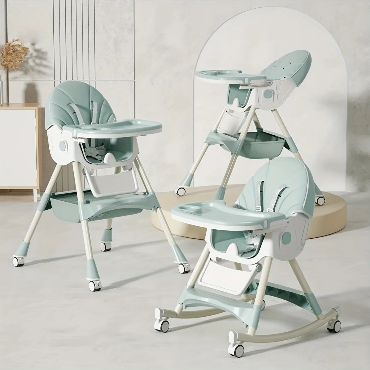 Foldable Kids Multi-functional Dining Chair Adjustable Baby Feeding Chair Portable Household Rocking Dining Table Chair With Safety Belt