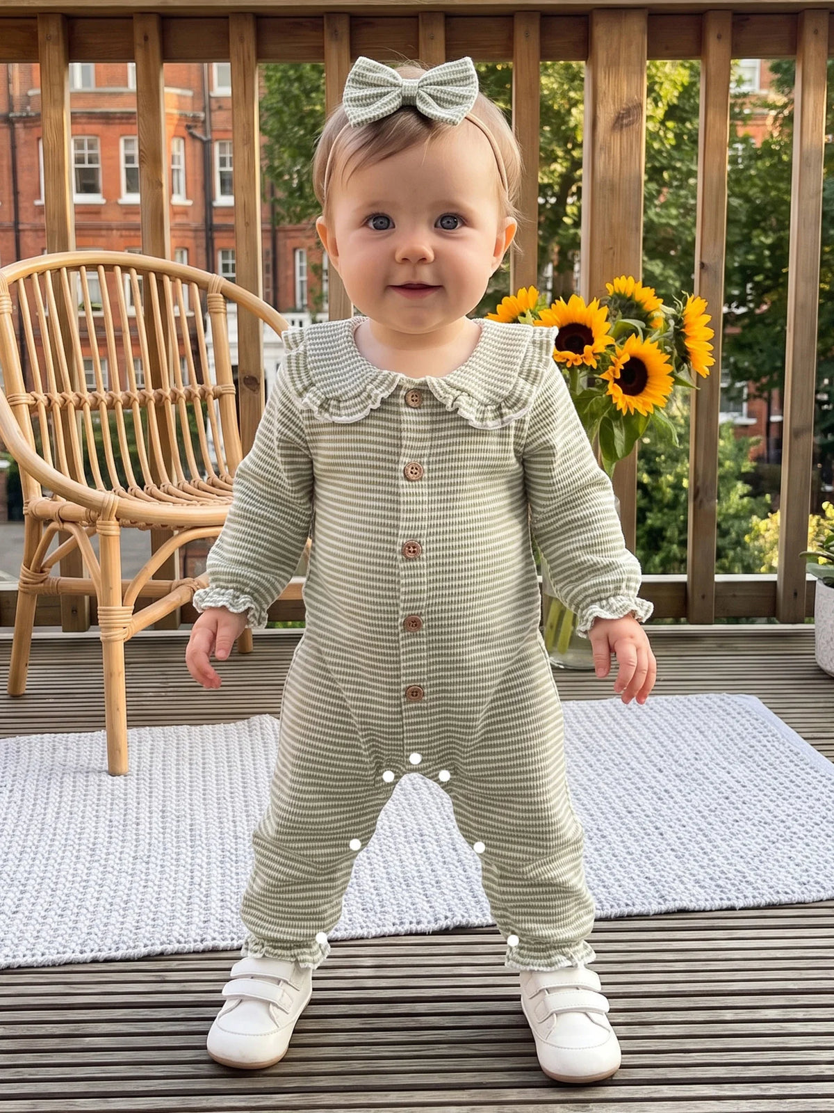 Stripe Pattern Romper Stripe Pattern Long Waffled Romper Baby Pattern Long Stripe Pattern Long Pattern Long Sleeve
